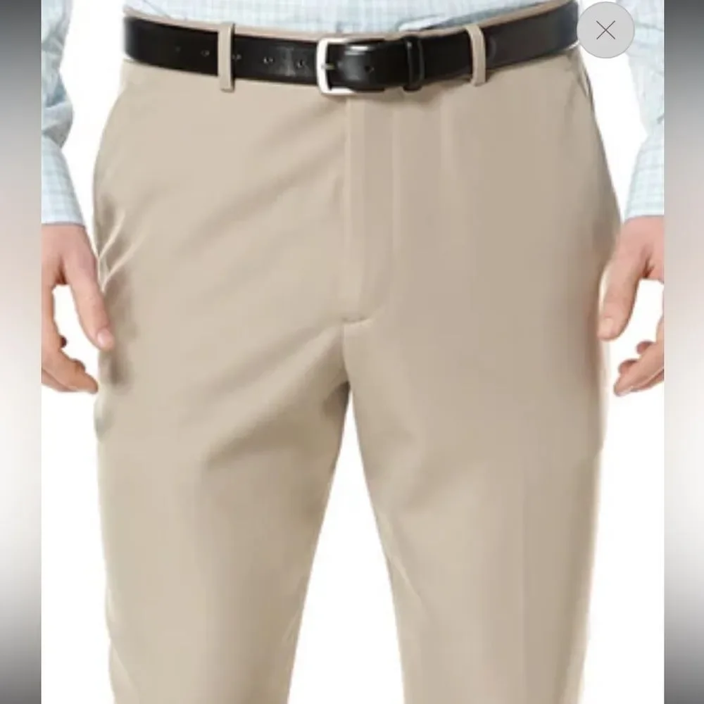 Perry Ellis Portfolio Men's Beige Flat-Front Trousers
